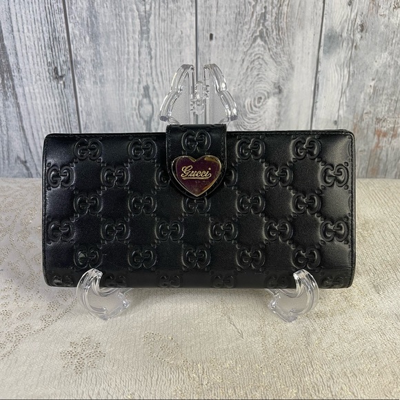 Gucci Handbags - GUCCI guccisima heart plate long wallet in black